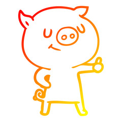 warm gradient line drawing happy cartoon pig