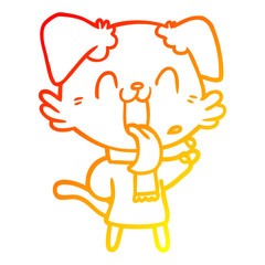 warm gradient line drawing cartoon panting dog