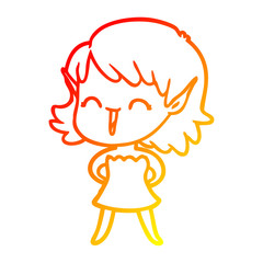 warm gradient line drawing cartoon elf girl