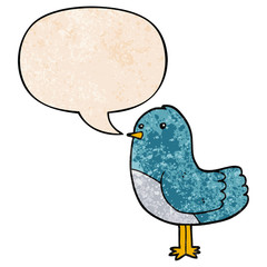cartoon bird and speech bubble in retro texture style