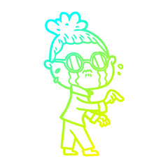 cold gradient line drawing cartoon crying woman wearing spectacles