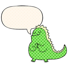 cartoon dinosaur and speech bubble in comic book style