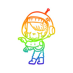 rainbow gradient line drawing cartoon crying astronaut girl