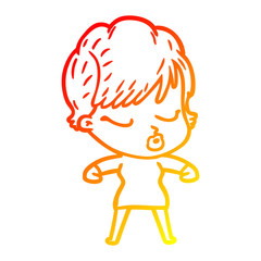 warm gradient line drawing cartoon woman with eyes shut