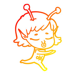 warm gradient line drawing cartoon alien girl