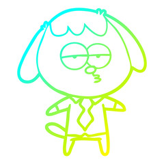 cold gradient line drawing cartoon bored dog in office clothes