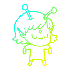 cold gradient line drawing cartoon alien girl