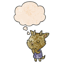 cartoon goat and thought bubble in grunge texture pattern style