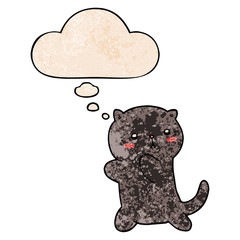 cute cartoon cat and thought bubble in grunge texture pattern style
