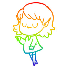 rainbow gradient line drawing happy cartoon elf girl