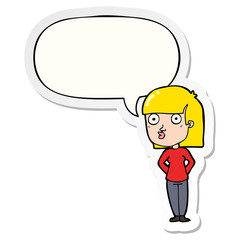 cartoon woman staring and speech bubble sticker