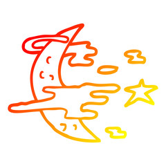 warm gradient line drawing cartoon spooky moon