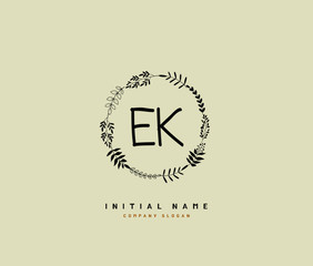 E K EK Beauty vector initial logo, handwriting logo of initial signature, wedding, fashion, jewerly, boutique, floral and botanical with creative template for any company or business.