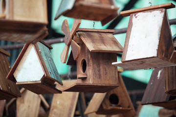 creative wooden bird house background.