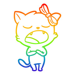 Obraz premium rainbow gradient line drawing cartoon singing cat
