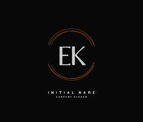 Obraz premium E K EK Beauty vector initial logo, handwriting logo of initial signature, wedding, fashion, jewerly, boutique, floral and botanical with creative template for any company or business.