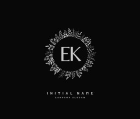 E K EK Beauty vector initial logo, handwriting logo of initial signature, wedding, fashion, jewerly, boutique, floral and botanical with creative template for any company or business.