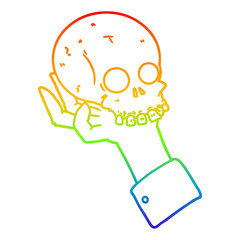 rainbow gradient line drawing cartoon hand holding skull