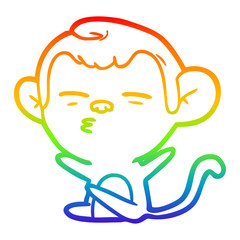 rainbow gradient line drawing cartoon suspicious monkey