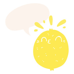 cute cartoon lemon and speech bubble in retro style