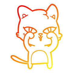 warm gradient line drawing cartoon cat rubbing eyes