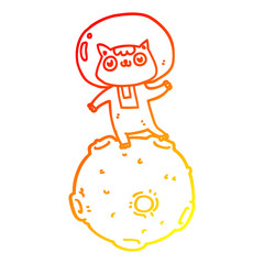 warm gradient line drawing cute cartoon astronaut cat