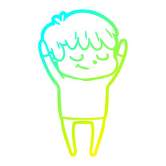cold gradient line drawing cartoon happy boy