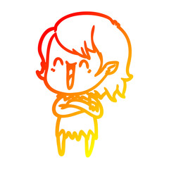 warm gradient line drawing cute cartoon happy vampire girl