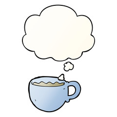 cartoon coffee cup and thought bubble in smooth gradient style