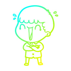 cold gradient line drawing laughing cartoon man