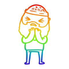 rainbow gradient line drawing cartoon man with beard