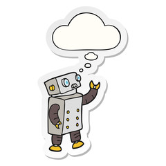 cartoon robot and thought bubble as a printed sticker