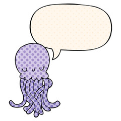 cute cartoon jellyfish and speech bubble in comic book style