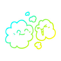 cold gradient line drawing cartoon of happy grey smoke