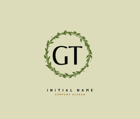 G T GT Beauty vector initial logo, handwriting logo of initial signature, wedding, fashion, jewerly, boutique, floral and botanical with creative template for any company or business.