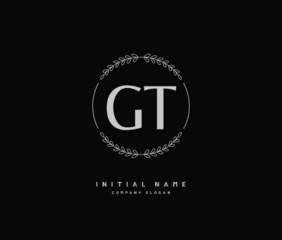 G T GT Beauty vector initial logo, handwriting logo of initial signature, wedding, fashion, jewerly, boutique, floral and botanical with creative template for any company or business.