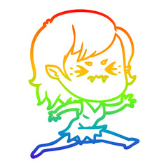rainbow gradient line drawing annoyed cartoon vampire girl