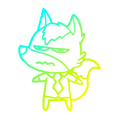 cold gradient line drawing cartoon annoyed wolf