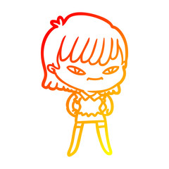 warm gradient line drawing cartoon woman