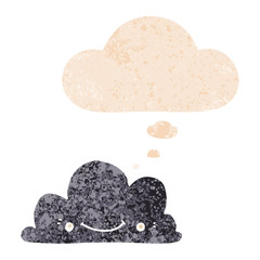 cute cartoon cloud and thought bubble in retro textured style