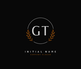 G T GT Beauty vector initial logo, handwriting logo of initial signature, wedding, fashion, jewerly, boutique, floral and botanical with creative template for any company or business.