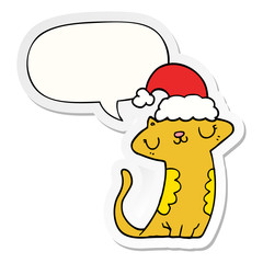 cute cartoon cat wearing christmas hat and speech bubble sticker