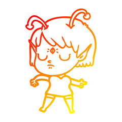 warm gradient line drawing cartoon alien girl