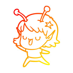 warm gradient line drawing happy alien girl cartoon
