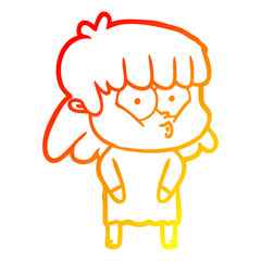 warm gradient line drawing cartoon whistling girl