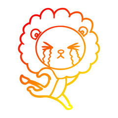 warm gradient line drawing cartoon crying lion running away