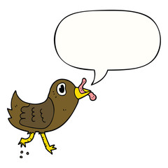 cartoon bird and worm and speech bubble