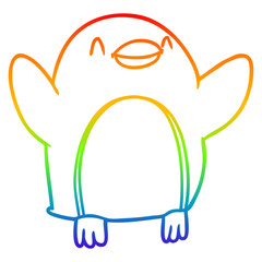 rainbow gradient line drawing cartoon penguin jumping for joy