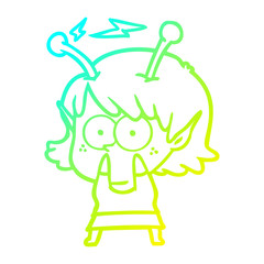 cold gradient line drawing cartoon alien girl