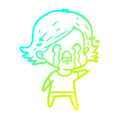 cold gradient line drawing cartoon woman crying